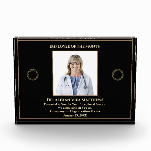 Employee Of The Month Photo Logo Gold Personalize Acrylic Award