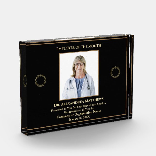 Employee Of The Month Photo Logo Gold Personalize Acrylic Award (Left)