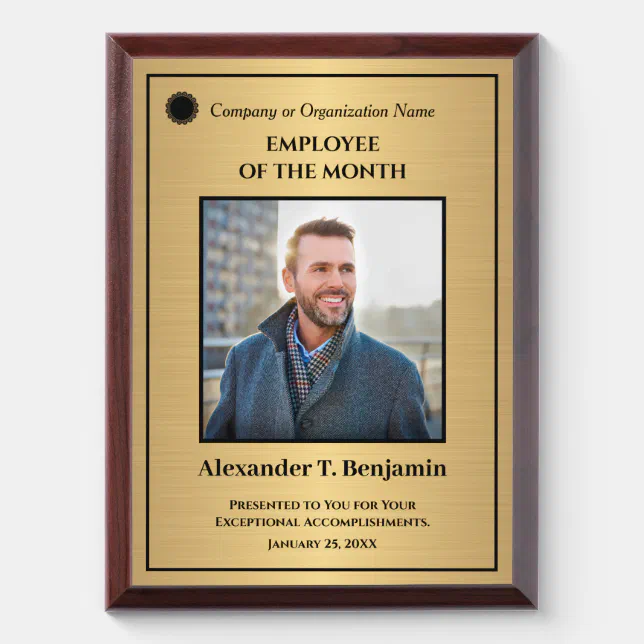 Employee Of The Month Photo Logo Gold Personalize Award Plaque | Zazzle