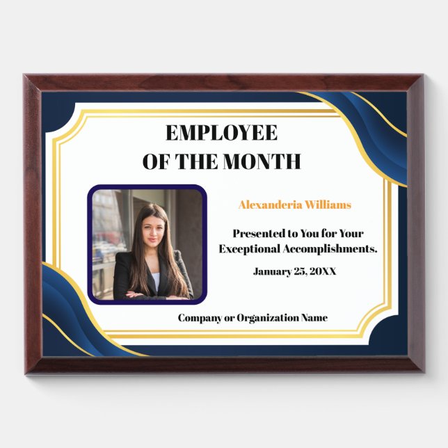 Employee Of The Month Photo Logo Gold Personalize  Award Plaque (Horizontal)