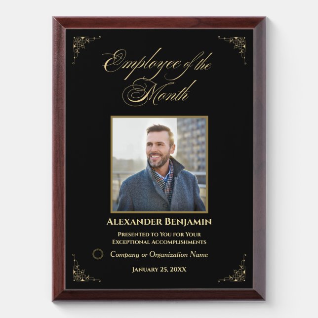 Employee Of The Month Photo Logo Gold Personalize Award Plaque (Vertical)