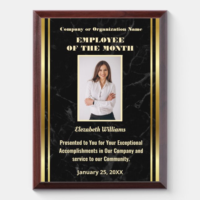 Employee Of The Month Photo Logo Gold Personalize  Award Plaque (Vertical)