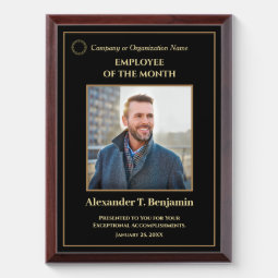 Employee Of The Month Photo Logo Gold Personalize Award Plaque | Zazzle