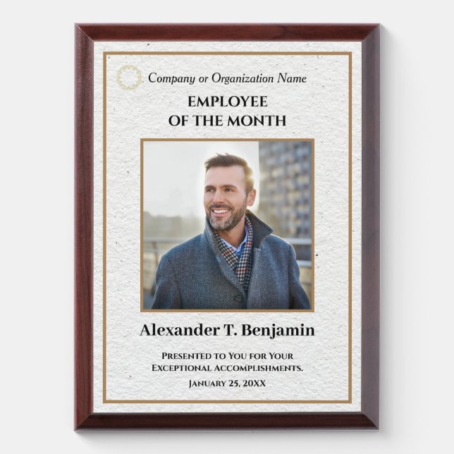 Employee Of The Month Photo Logo Gold Personalize Award Plaque (Vertical)