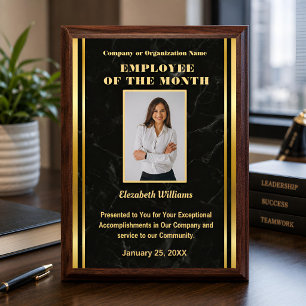 Employee Of The Month Photo Logo Gold Personalize  Award Plaque