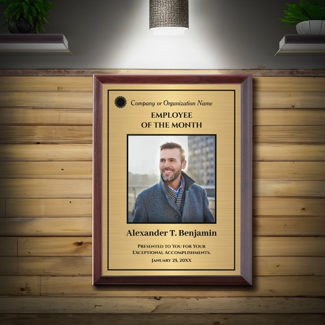 Employee Of The Month Photo Logo Gold Personalize Award Plaque (Employee Of The Month Photo Logo Gold Personalize Award Plaque for your company employees.)