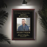 Employee Of The Month Photo Logo Gold Personalize  Award Plaque<br><div class="desc">Employee Of The Month Photo Logo Gold Personalize Awards Plaque for your employees at your company. Replace with your information or words,  logo or symbol and photograph.  Great to use for Award ceremonies and events or just to thank someone for their service.</div>
