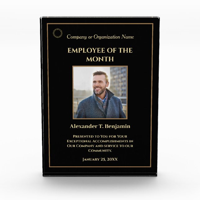 Employee Of The Month Photo Logo Gold Personalize  Block (Front)