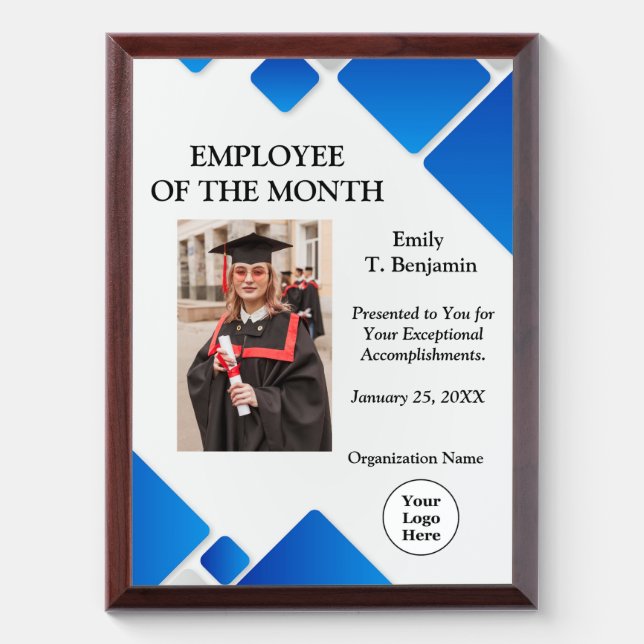 Employee Of The Month Photo Logo Personalize  Award Plaque (Vertical)