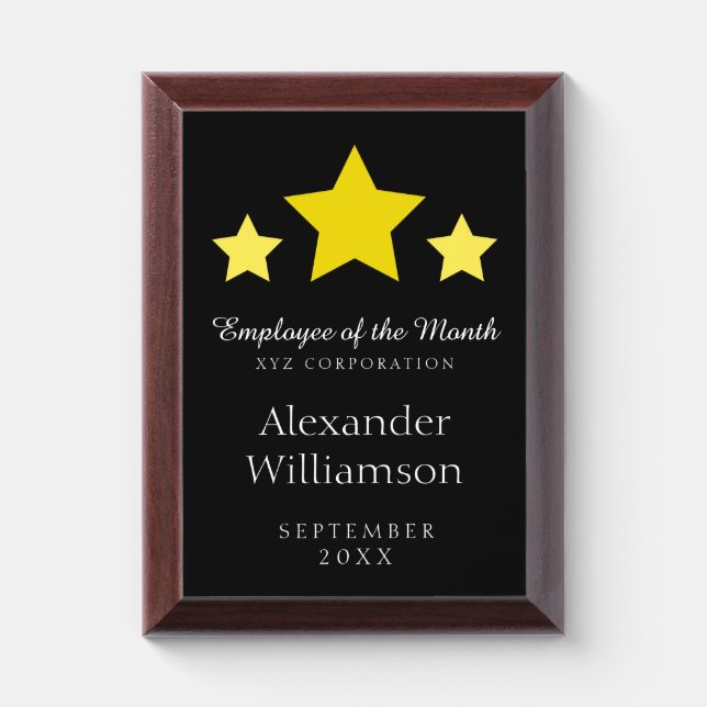 Employee of the Month | Stars | Black | Template A Award Plaque (Vertical)