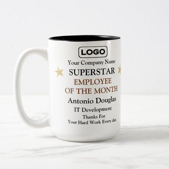 Employee of the Month Superstar Appreciation Award Two-Tone Coffee Mug (Left)