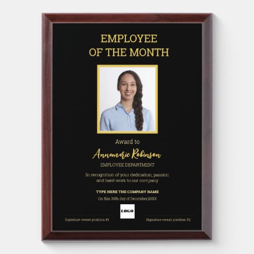 Employee of the month template award plaque