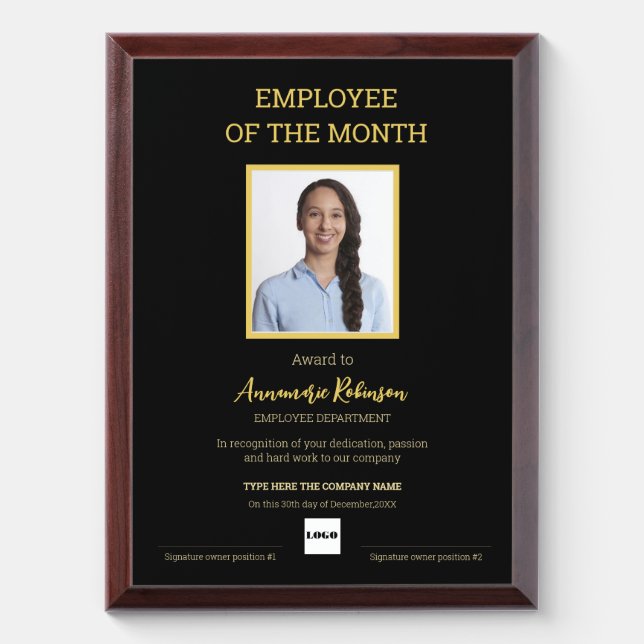 Employee of the month template award plaque (Vertical)