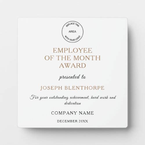 Employee of the Month Typography Gold Black Logo Plaque