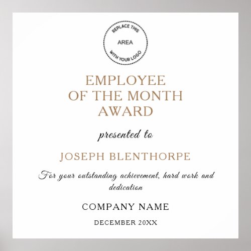 Employee of the Month Typography Gold Black Logo Poster