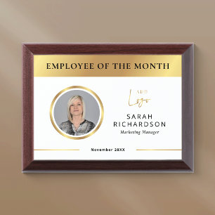 Employee Of The Month White & Gold Logo Business Award Plaque