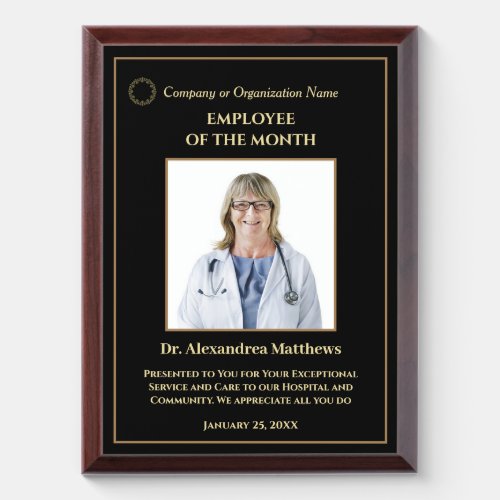Employee Of The Month Year Photo Logo Gold Custom Award Plaque