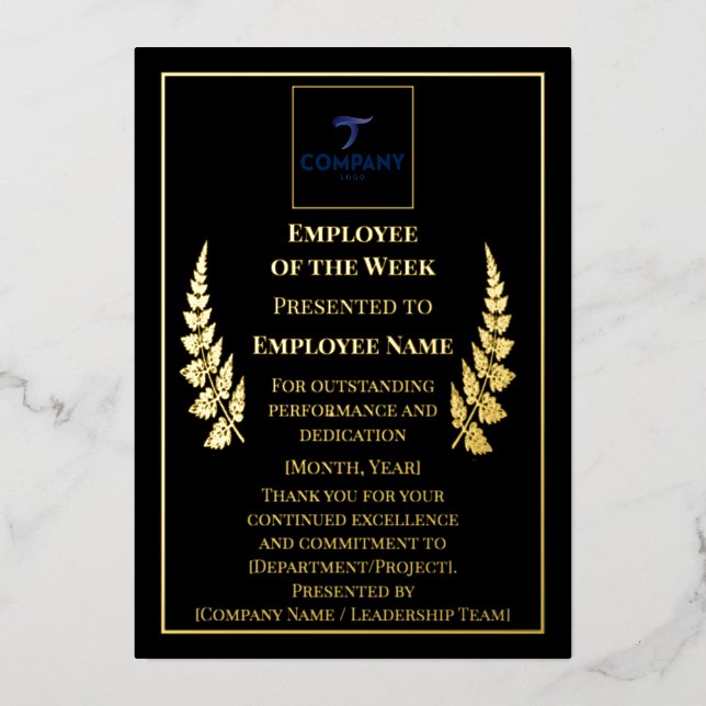 Employee of the Week Custom Foil Recognition Award Foil Holiday Card (Front)