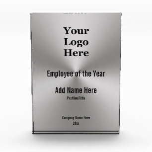 Employee of the Year Black and Silver Your Logo Acrylic Award