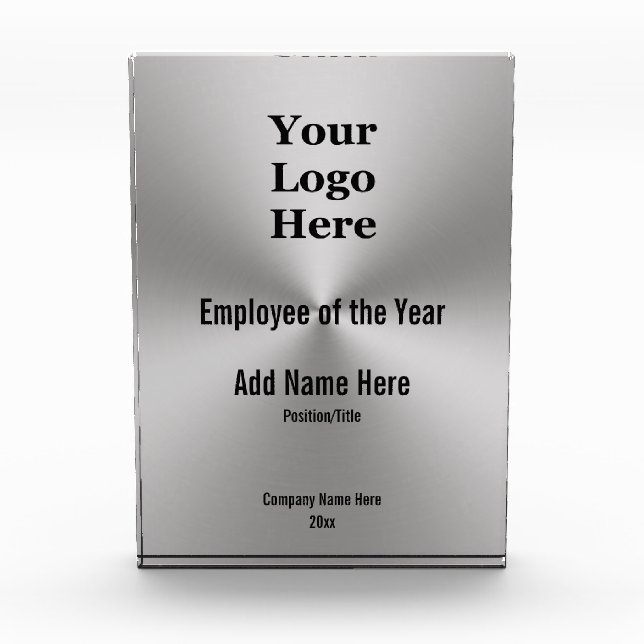 Employee of the Year Black and Silver Your Logo  Acrylic Award (Front)