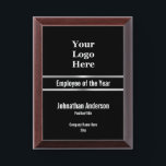 Employee of the Year Black Silver Branded Template Award Plaque<br><div class="desc">This award has a white display text template. There are lines for the award name (Shown: Employee of the Year), the recipient's name, the employee's title, the company name, and the year the award is being presented. All text can be edited or deleted. At the top, there's also a display...</div>
