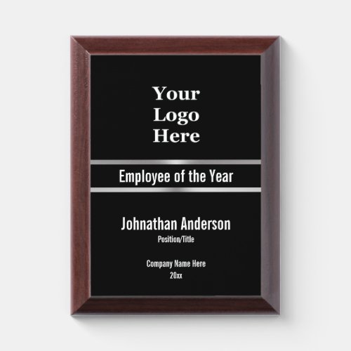 Employee of the Year Black Silver Branded Template Award Plaque