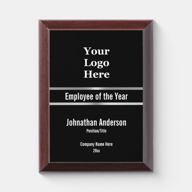 Employee of the Year Black Silver Branded Template Award Plaque (Vertical)