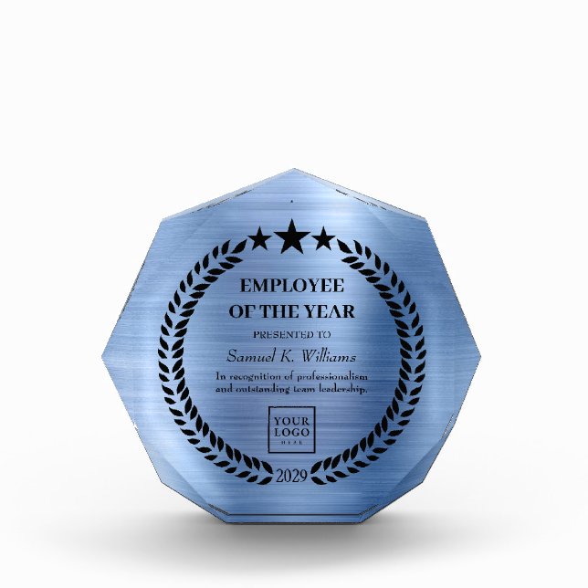 Employee Of The Year Blue Trophy Recognition Acrylic Award (Front)