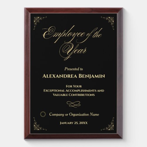 Employee Of The Year Company Logo Gold Custom Award Plaque
