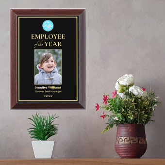 Employee of the Year Company Logo Photo Black Gold Award Plaque | Zazzle