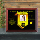 Employee of the Year Company Photo Black Gold Star Award Plaque<br><div class="desc">Celebrate excellence with my Employee of the Year Award Plaque, designed to honor exceptional achievements in the workplace. This elegant black and gold plaque can be personalized with one photo and the recipient's personal details, making it a unique and thoughtful recognition piece. Perfect for companies, small businesses, schools, and community...</div>