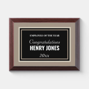 Employee Of The Year Custom Black Beige Wood Award Plaque