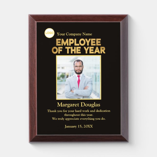 Employee of the Year Custom Photo | Gold & Black Award Plaque (Vertical)