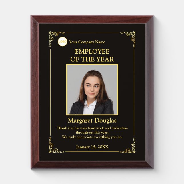 Employee of the Year Custom Photo | Gold & Black Award Plaque (Vertical)