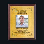 Employee of the Year Custom Photo | gold & black Award Plaque<br><div class="desc">Award to recognize your favorite Employee. Let them know how much you appreciate them. Personalized Photo,  Best Words of Appreciation for Employee of the Month</div>