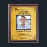 Employee of the Year Custom Photo | gold & black Award Plaque<br><div class="desc">Award to recognize your favorite Employee. Let them know how much you appreciate them. Personalized Photo,  Best Words of Appreciation for Employee of the Month</div>