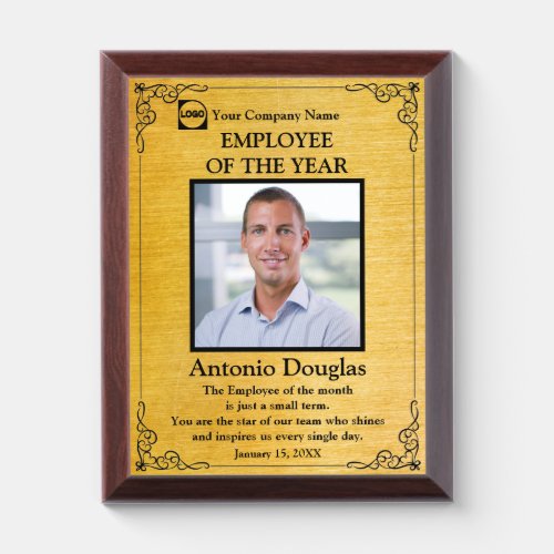 Employee of the Year Custom Photo  gold  black Award Plaque