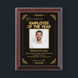 Employee of the Year Custom Photo Recognition Award Plaque<br><div class="desc">Celebrate exceptional achievement with this elegant Employee of the Year custom photo design, featuring a sophisticated black background, decorative gold flourishes, and a timeless layout that highlights both the employee’s photo and personalized text. Add your company name or logo, the recipient’s name, a heartfelt message, and the date to create...</div>