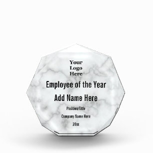 Employee of the Year Faux White Marble Acrylic Award