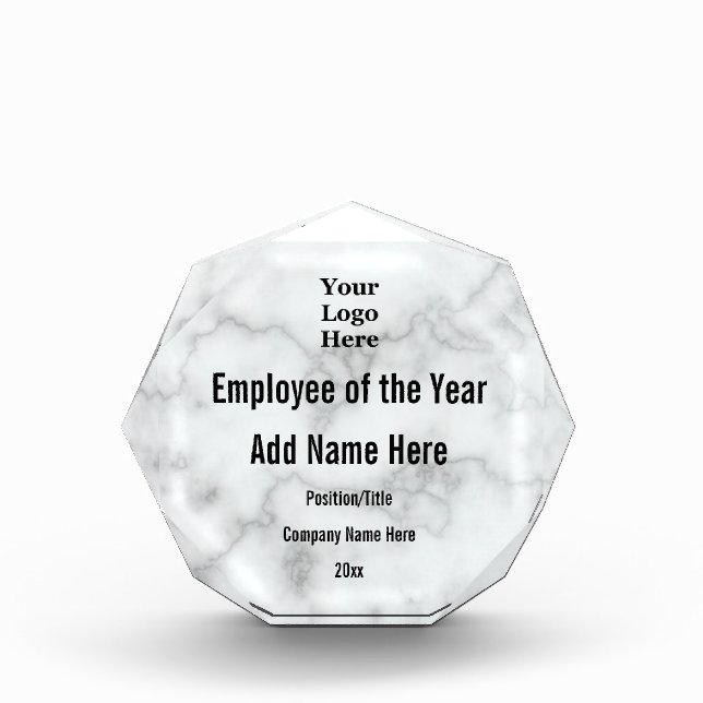 Employee of the Year Faux White Marble Acrylic Award (Front)