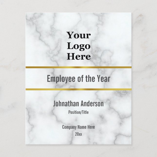 Employee of the Year Faux White Marble Award (Front)