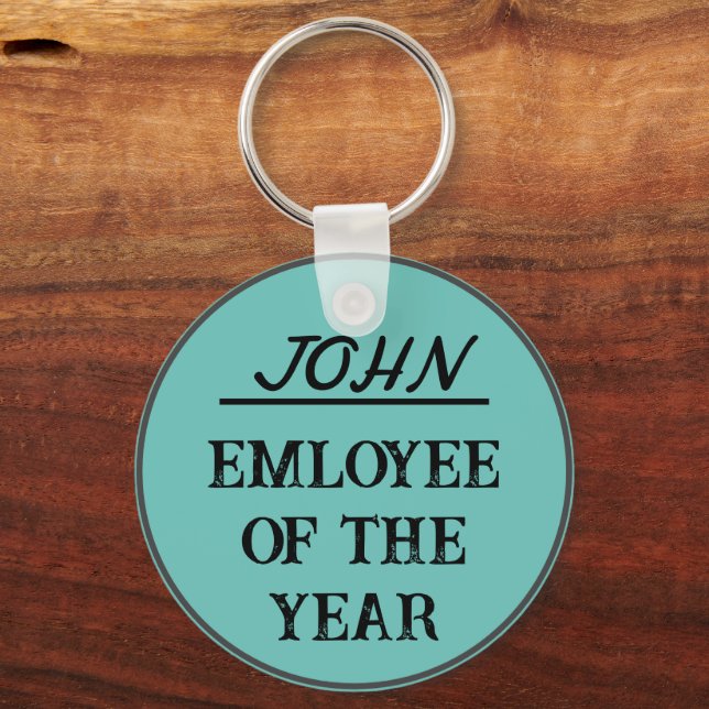 EMPLOYEE OF THE YEAR Funny Custom Name Simple Keychain (Front)