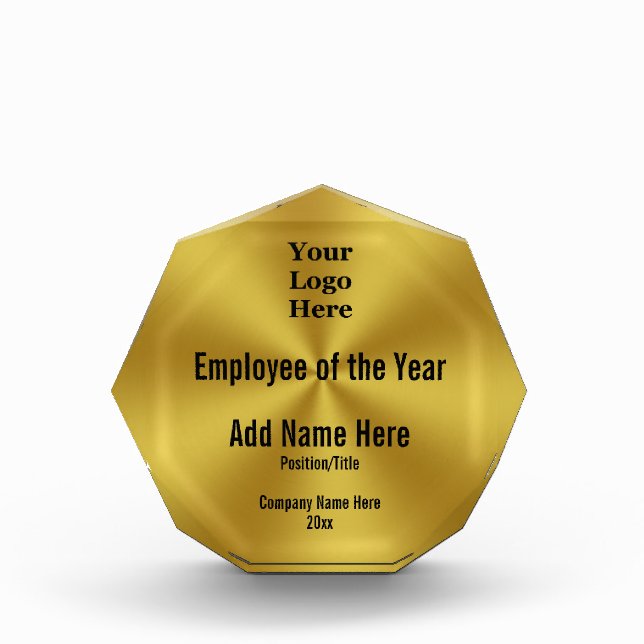 Employee of the Year Gold and Black Business Logo Acrylic Award (Front)