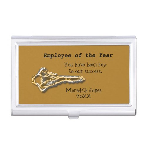 Employee of the Year Gold Silver Key Appreciation Business Card Case