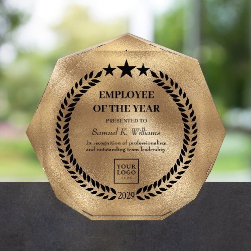 Employee Of The Year Gold Trophy Recognition Acrylic Award