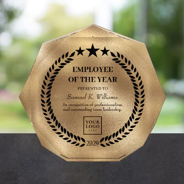 Employee Of The Year Gold Trophy Recognition Acrylic Award | Zazzle