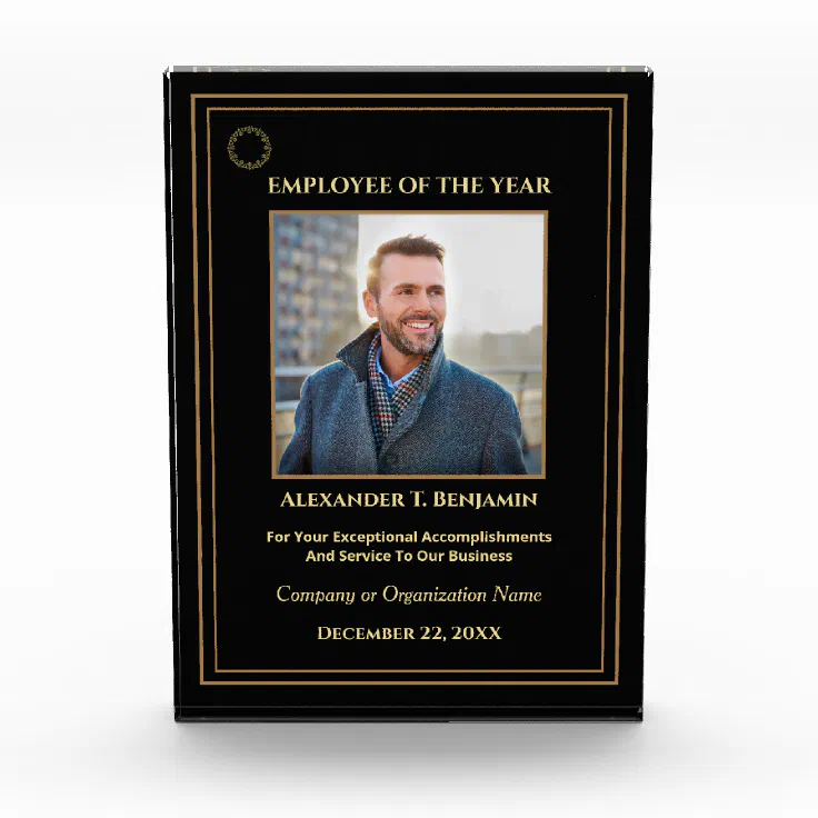 Employee Of The Year Logo Gold Award Custom Photo Block | Zazzle