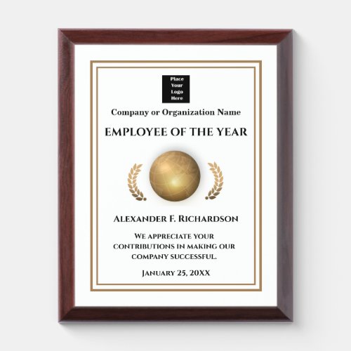 Employee Of The Year Logo Gold White  Award Plaque