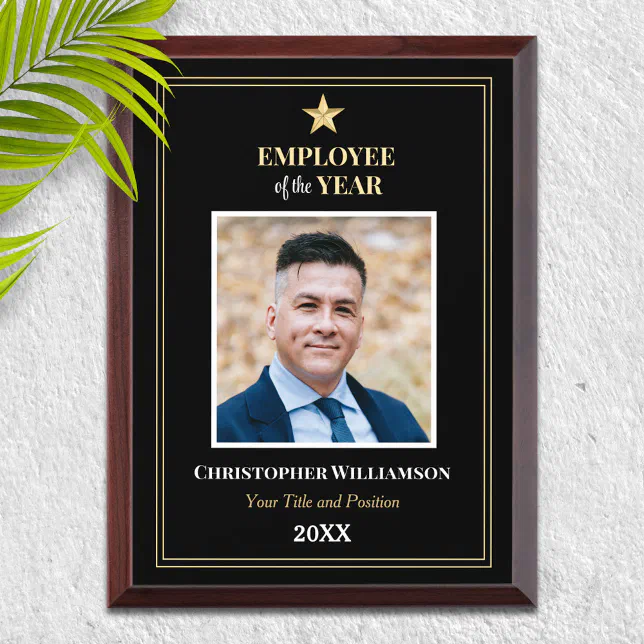 Employee of the Year Photo and Logo Template Award Plaque | Zazzle