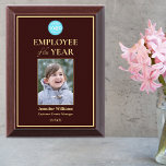 Employee of the Year Photo Business Logo Gold DIY Award Plaque<br><div class="desc">Create your own custom, personalized, beautiful, elegant, professional, high quality, glossy finish, dark brown and faux gold, cherry wood colored MDF frame, business office corporate employee recognition / appreciation, photo name logo award plaque. To personalize, enter the name of the employee / staff / executive, their designation, year, and add...</div>